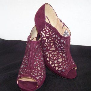 cut out booties heels peep toe burgundy